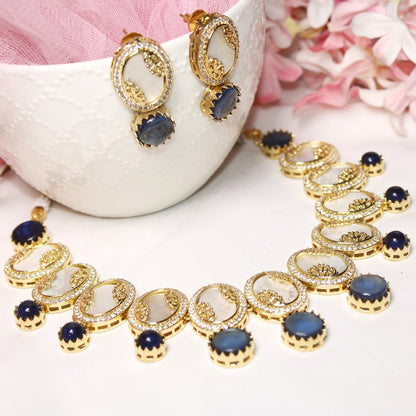 GULMOHAR - MOTHER OF PEARL STONE NECKLACE SET - BLUE