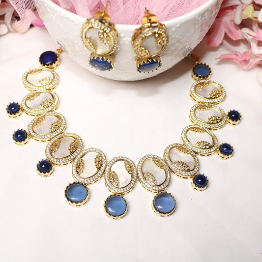 GULMOHAR - MOTHER OF PEARL STONE NECKLACE SET - BLUE