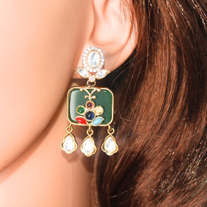GULMOHAR - POLKI & STONE NECKLACE - GREEN