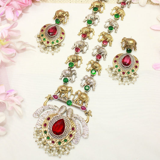 HAATHI PAIR DUAL TONE LONG HAAR - RED & GREEN