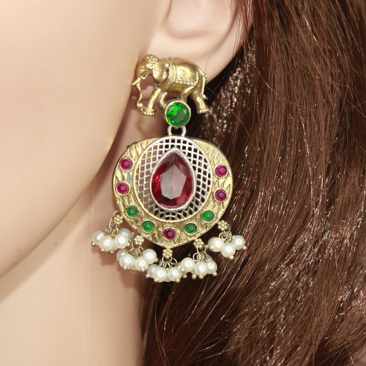 HAATHI PAIR DUAL TONE LONG HAAR-RED & GREEN