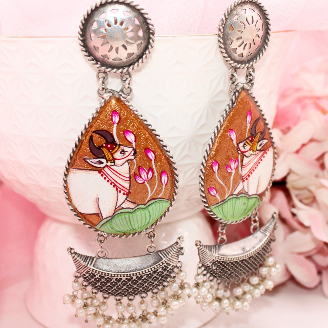 HANDPAINTED BIG JHUMKA - ORANGE NANDI