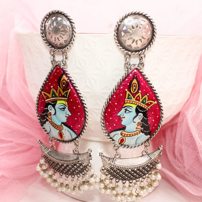HANDPAINTED BIG JHUMKA - ORANGE PINK & BLUE