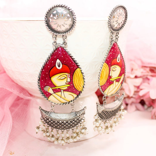 HANDPAINTED BIG JHUMKA - PINK KRISHNA