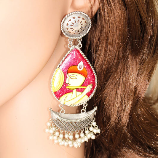 HANDPAINTED BIG JHUMKA - PINK KRISHNA