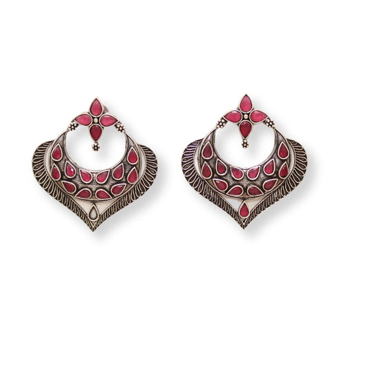 HEART & MOON PATTERN EARRINGS - MAGENTA