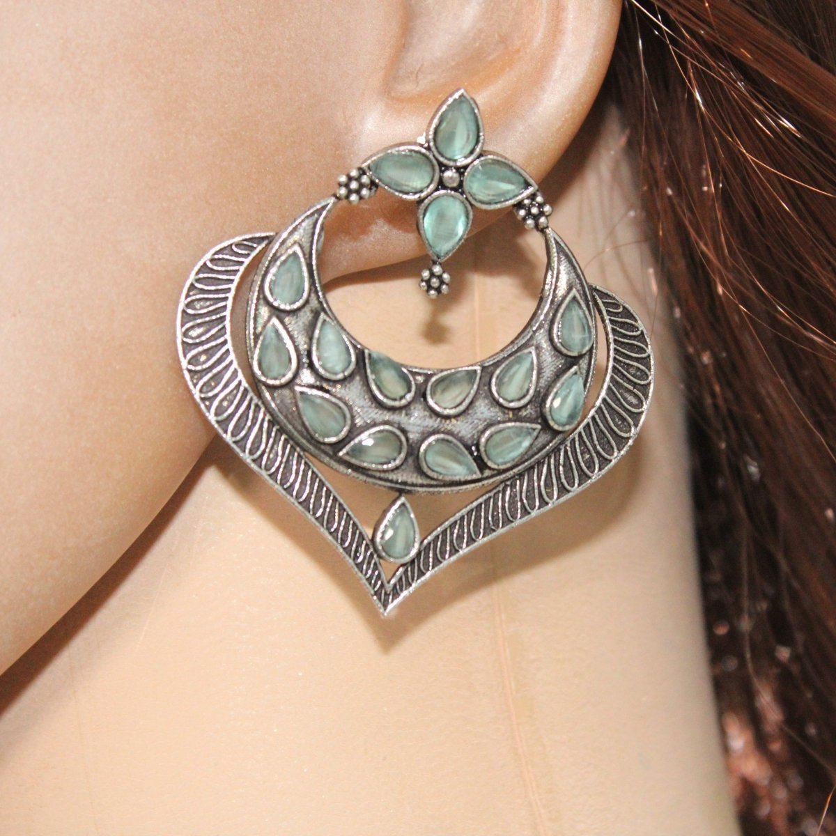 HEART & MOON PATTERN EARRINGS-MINT