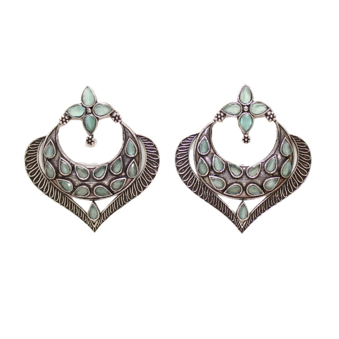 HEART & MOON PATTERN EARRINGS-MINT