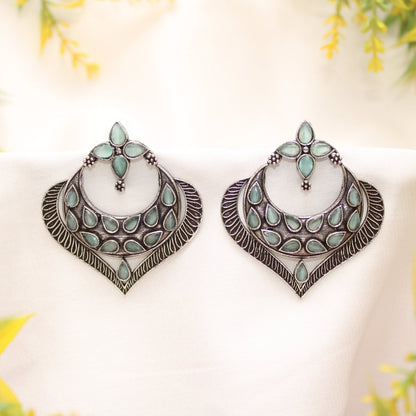 HEART & MOON PATTERN EARRINGS-MINT