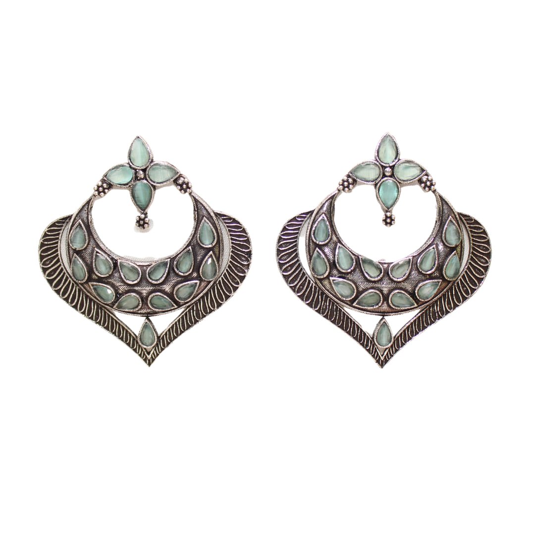 HEART & MOON PATTERN EARRINGS - MINT