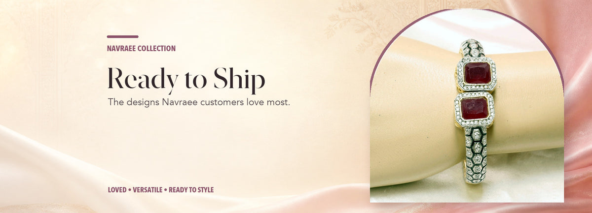 Ready to Ship collection header banner featuring Diamond Look Alike Bracelet Golden Polish-Red