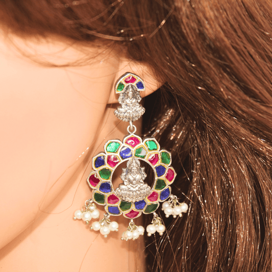 JADAU KUNDAN PURE LAKSHMI PENDANT SET - MAGENTA BLUE GREEN