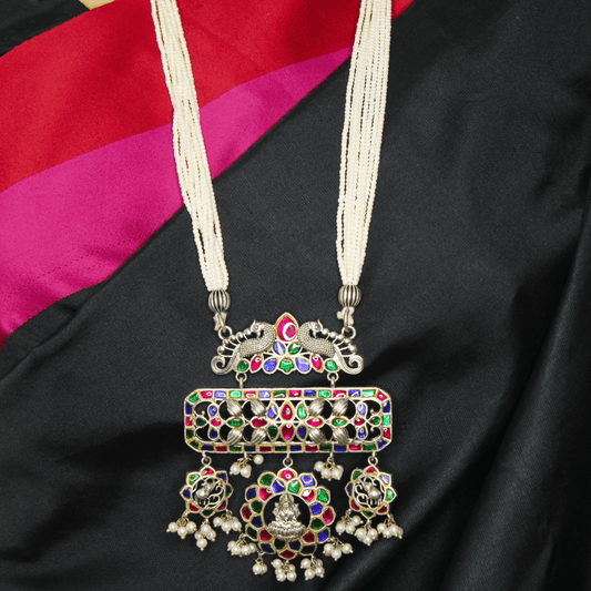 JADAU KUNDAN PURE LAKSHMI PENDANT SET - MAGENTA BLUE GREEN