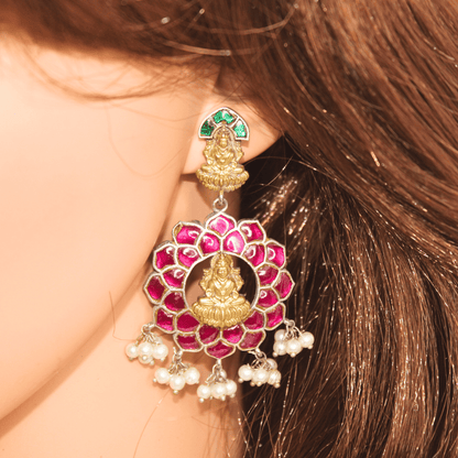 JADAU KUNDAN PURE LAKSHMI PENDANT SET - MAGENTA GREEN