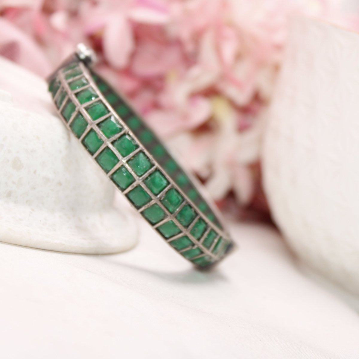 KAASHI - OXIDISED SILVER LOOK ALIKE KADA - GREEN