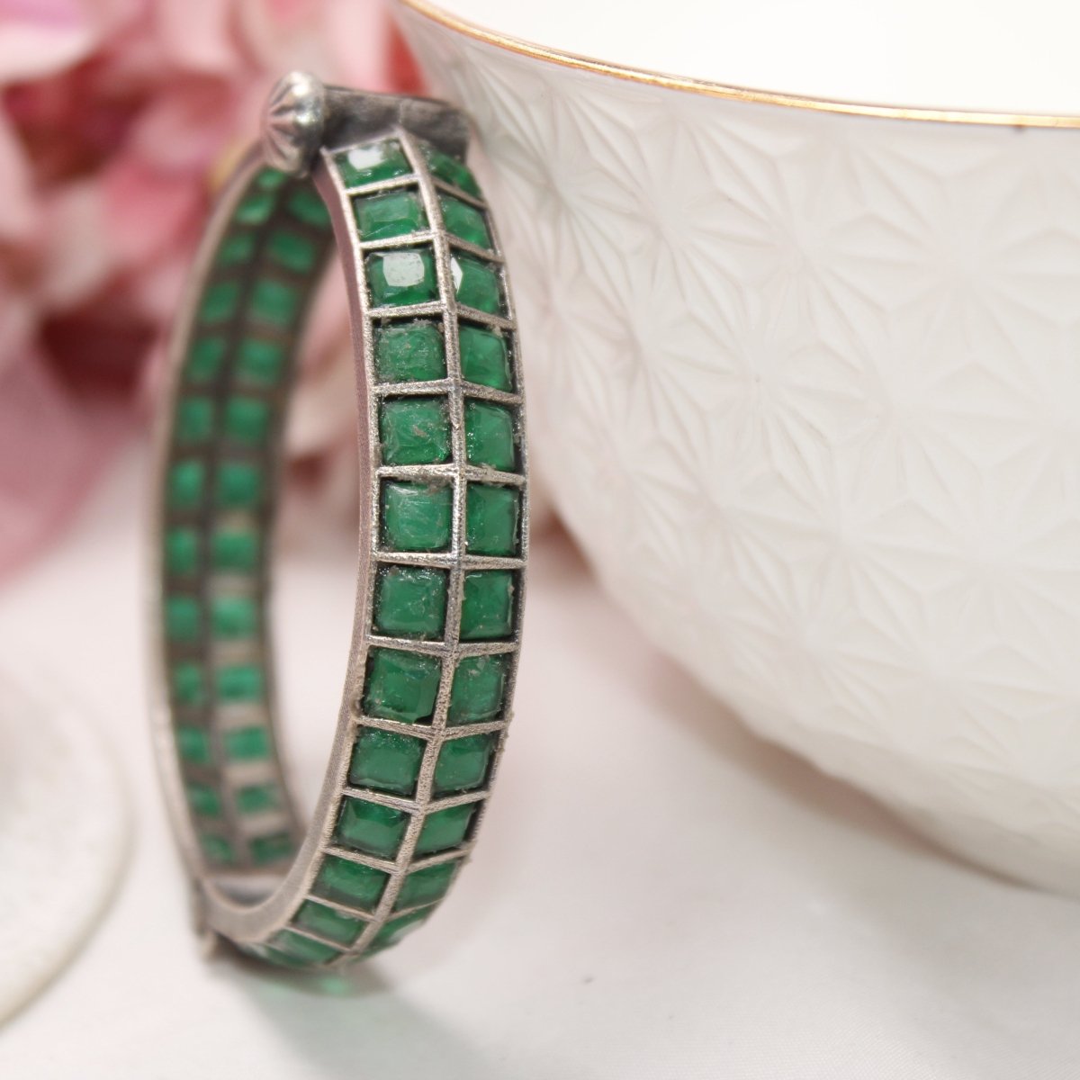 KAASHI - OXIDISED SILVER LOOK ALIKE KADA - GREEN