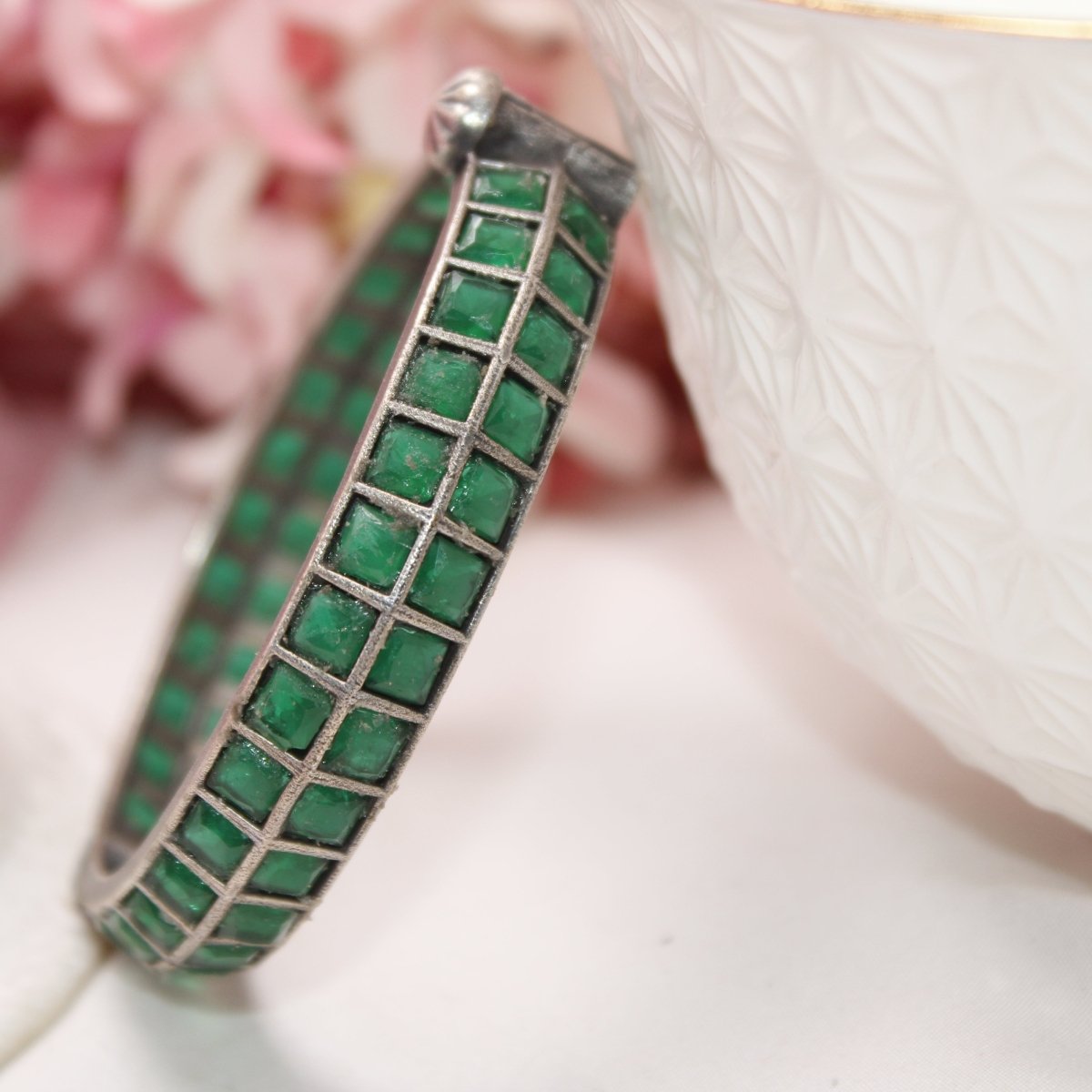 KAASHI - OXIDISED SILVER LOOK ALIKE KADA - GREEN