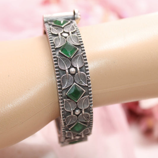 KALI - OXIDISED SILVER LOOK ALIKE KADA - GREEN