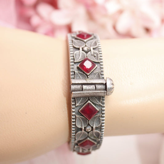 KALI - OXIDISED SILVER LOOK ALIKE KADA - RED