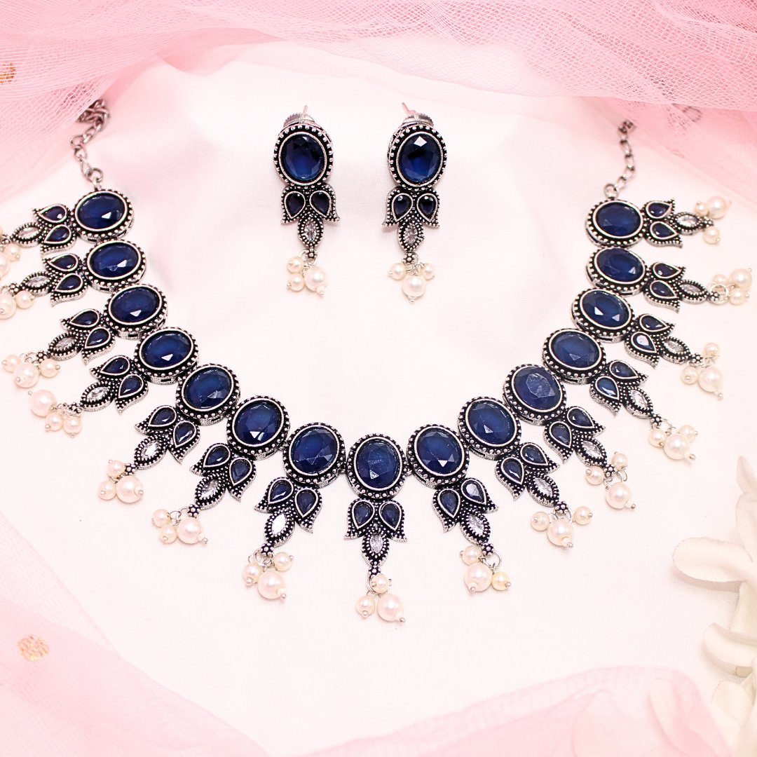 KALKI CRYSTAL NECKLACE SET - BLUE