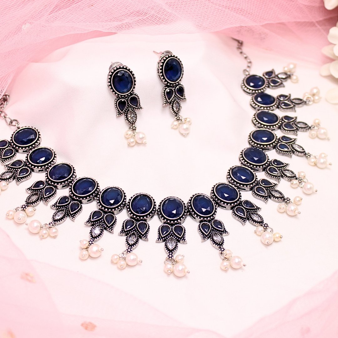 KALKI CRYSTAL NECKLACE SET - BLUE