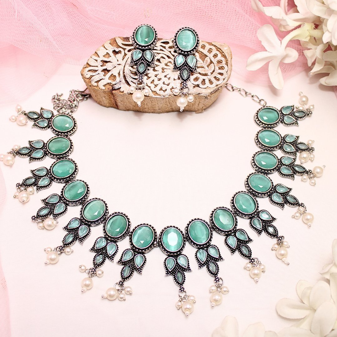 KALKI CRYSTAL NECKLACE SET-TURQUOISE