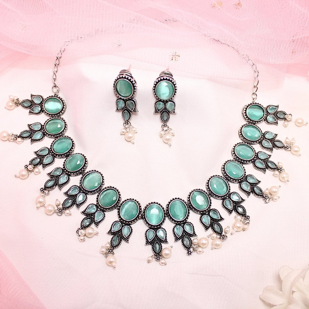 KALKI CRYSTAL NECKLACE SET-TURQUOISE