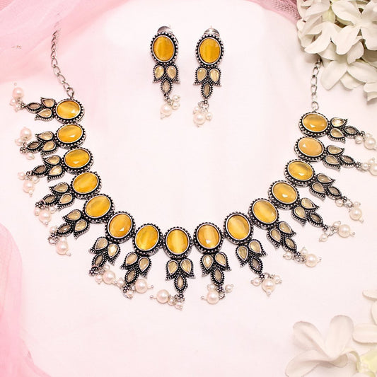 KALKI CRYSTAL NECKLACE SET-YELLOW