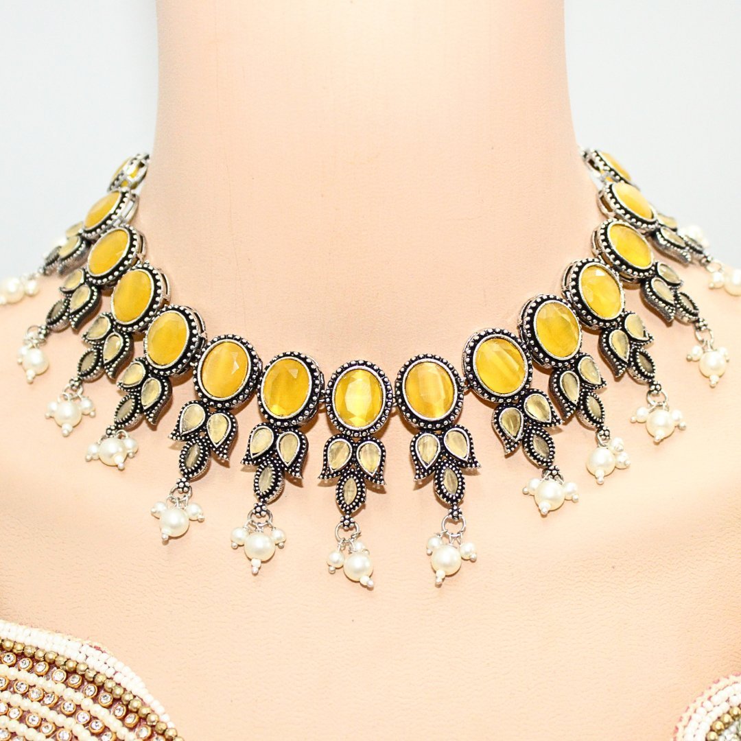 KALKI CRYSTAL NECKLACE SET-YELLOW