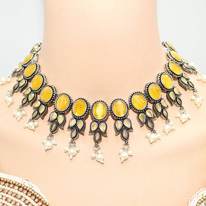 KALKI CRYSTAL NECKLACE SET-YELLOW
