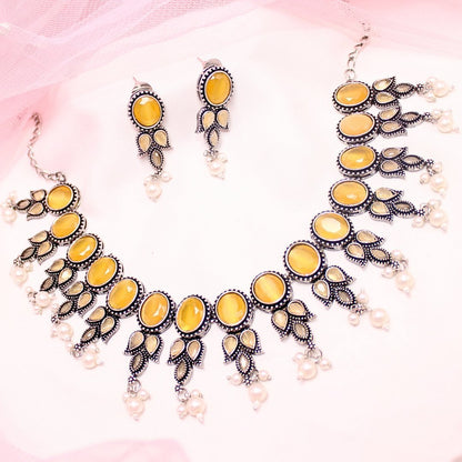 KALKI CRYSTAL NECKLACE SET-YELLOW