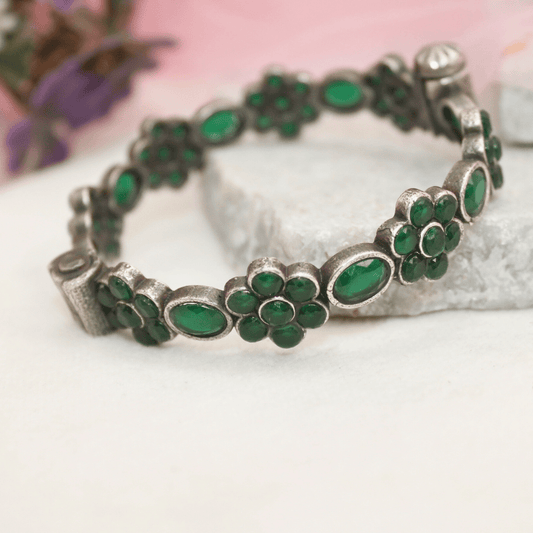 KALKI - OXIDISED SILVER LOOK ALIKE KADA - GREEN