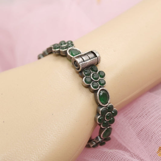 KALKI - OXIDISED SILVER LOOK ALIKE KADA - GREEN