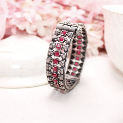 KASTURI - OXIDISED SILVER LOOK ALIKE KADA - RED