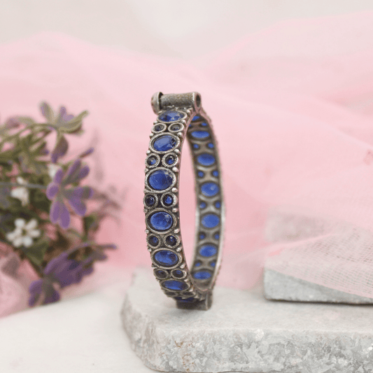 KESAR - OXIDISED SILVER LOOK ALIKE KADA - BLUE