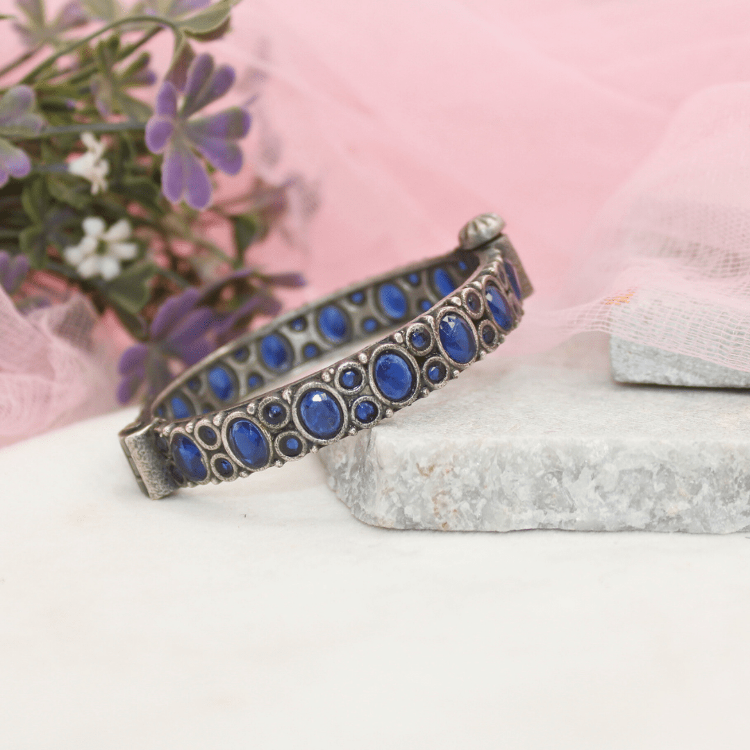 KESAR - OXIDISED SILVER LOOK ALIKE KADA - BLUE