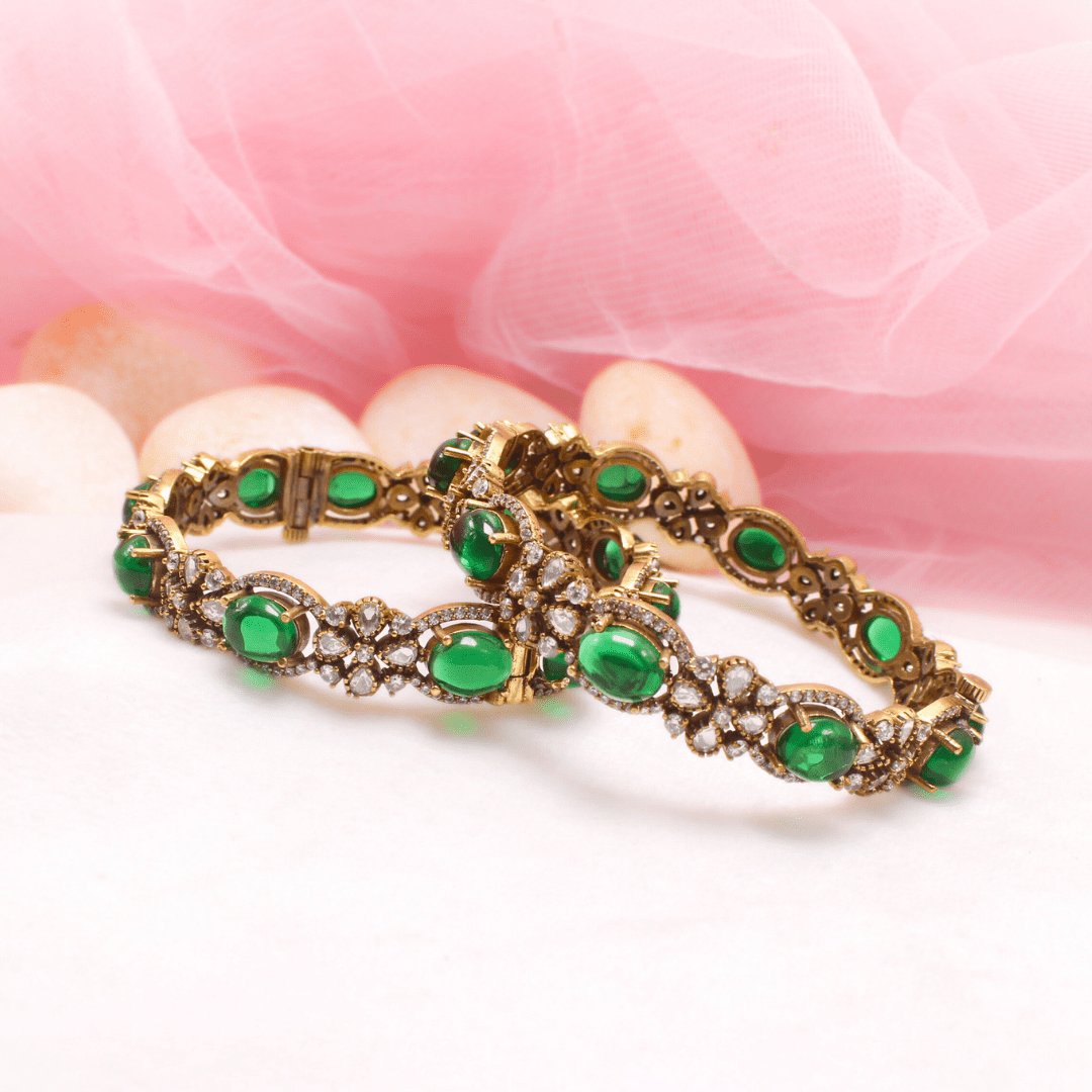 KIRAT ANTIQUE MOISSANITE KADA - (SET OF 2)- GREEN