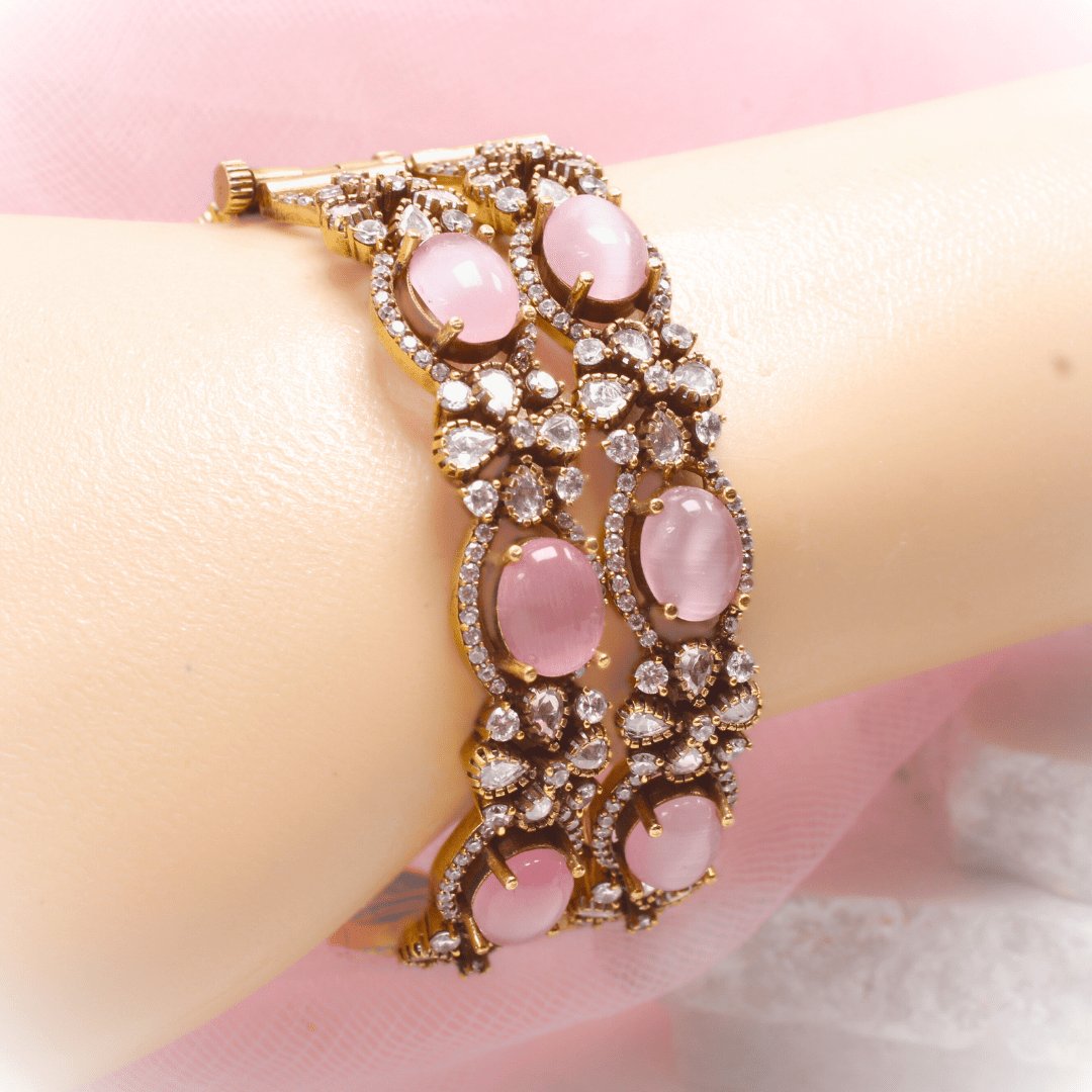 KIRAT ANTIQUE MOISSANITE KADA - (SET OF 2)- PINK
