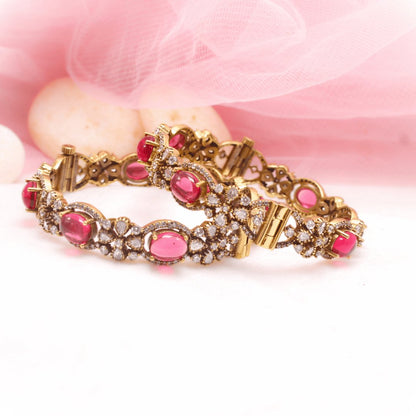 KIRAT ANTIQUE MOISSANITE KADA - (SET OF 2)- RED