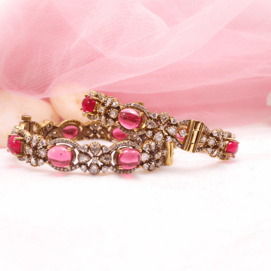 KIRAT ANTIQUE MOISSANITE KADA - (SET OF 2)- RED