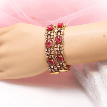 KIRAT ANTIQUE MOISSANITE KADA - (SET OF 2)- RED