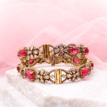 KIRAT ANTIQUE MOISSANITE KADA - (SET OF 2)- RED