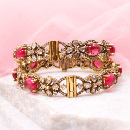 KIRAT ANTIQUE MOISSANITE KADA - (SET OF 2)- RED