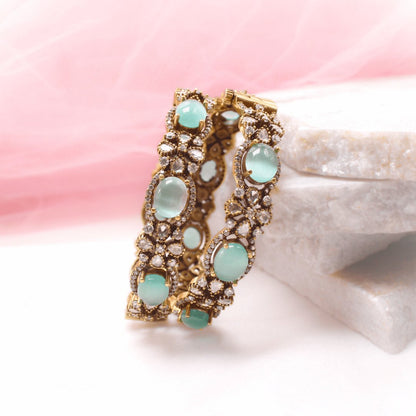 KIRAT ANTIQUE MOISSANITE KADA - (SET OF 2)- TURQUOISE