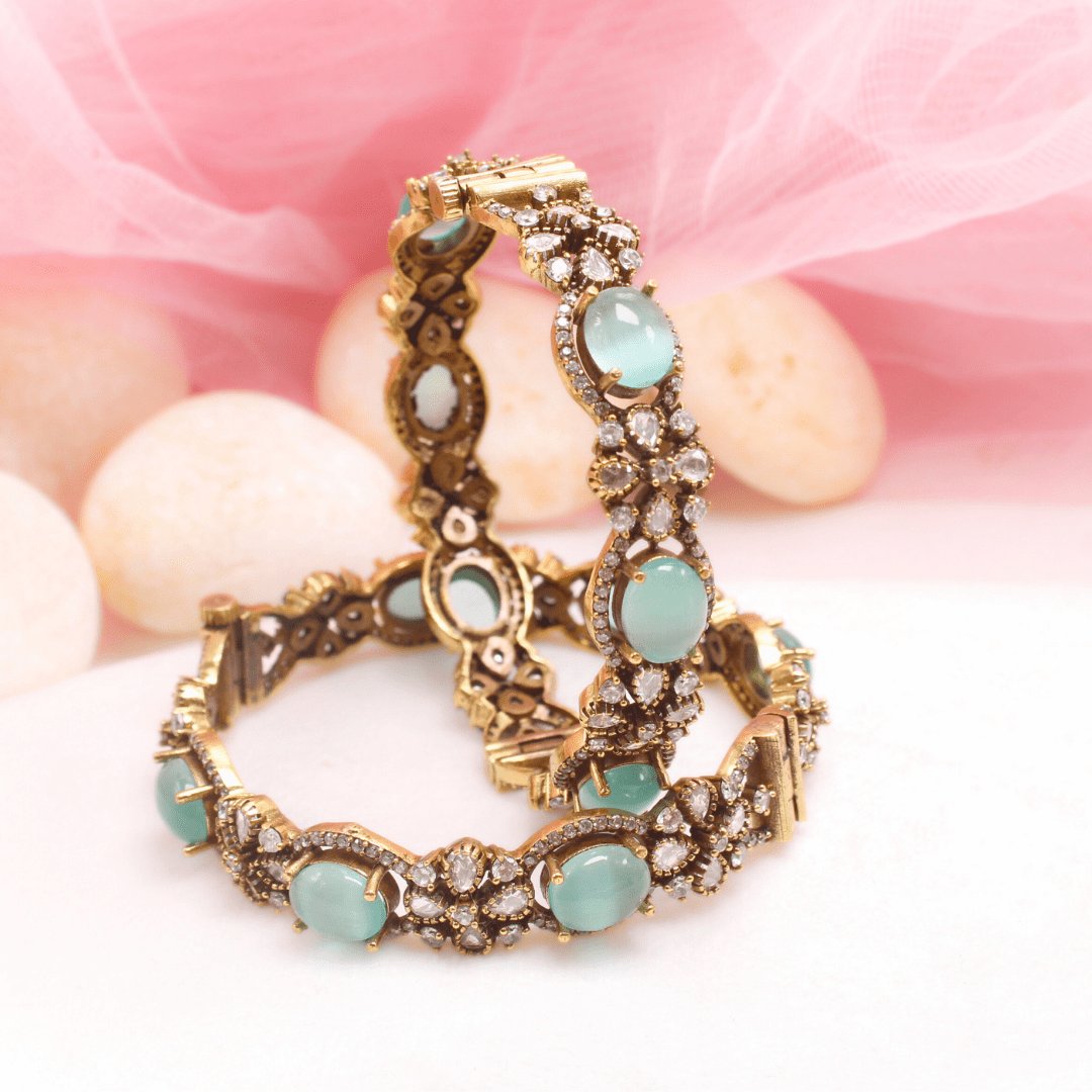 KIRAT ANTIQUE MOISSANITE KADA - (SET OF 2)- TURQUOISE