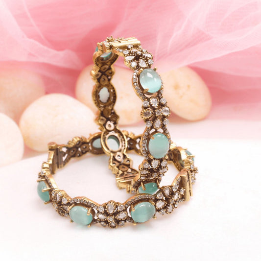 KIRAT ANTIQUE MOISSANITE KADA - (SET OF 2)- TURQUOISE