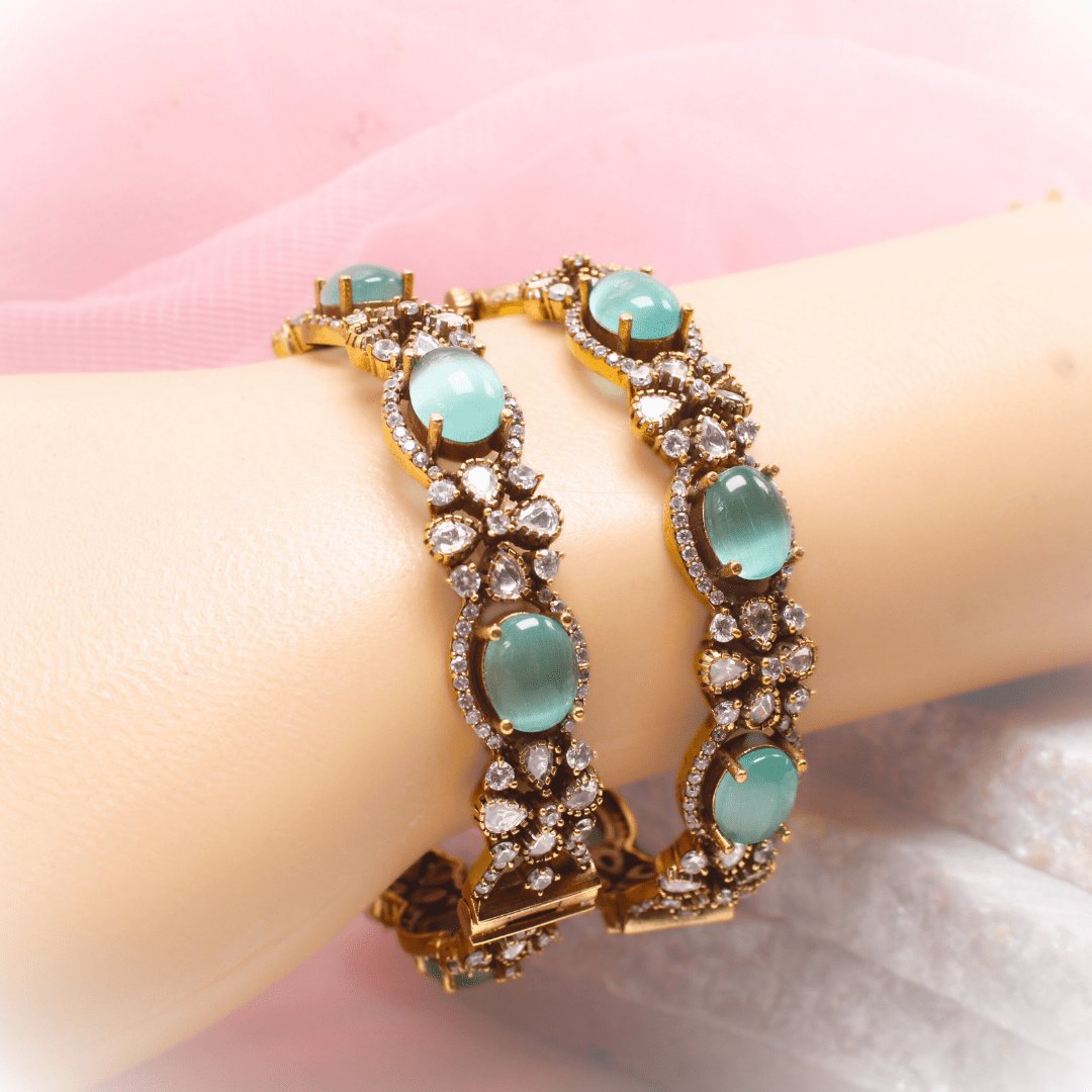 KIRAT ANTIQUE MOISSANITE KADA - (SET OF 2)- TURQUOISE