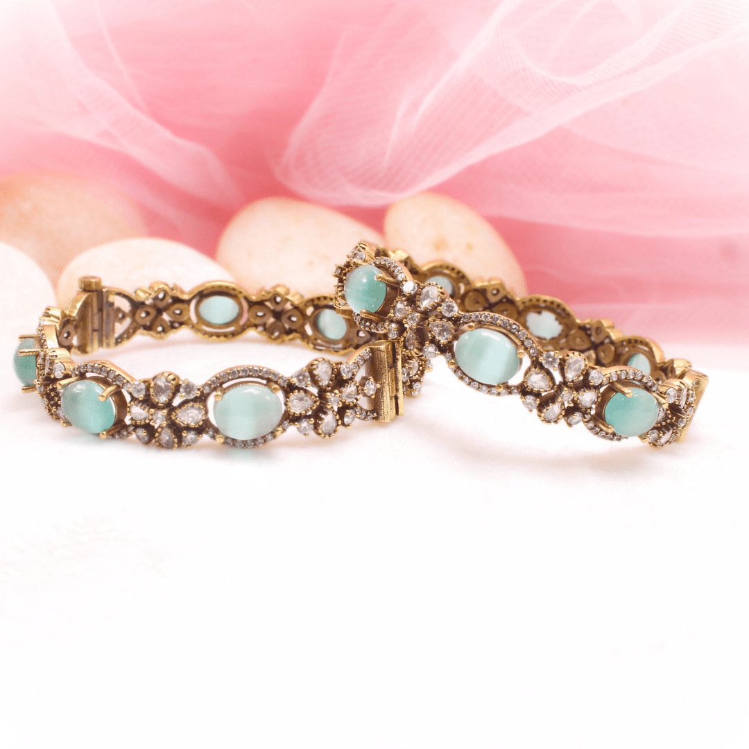 KIRAT ANTIQUE MOISSANITE KADA - (SET OF 2)- TURQUOISE