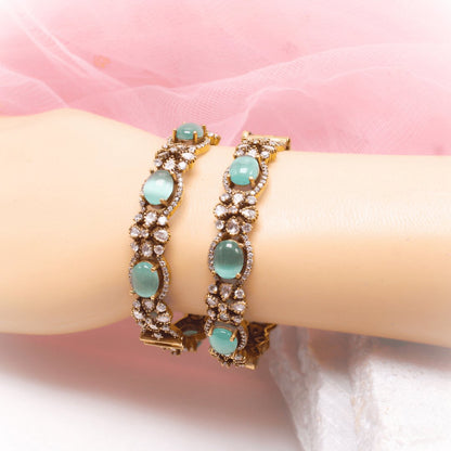 KIRAT ANTIQUE MOISSANITE KADA - (SET OF 2)- TURQUOISE