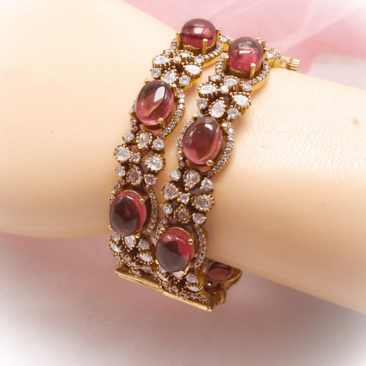 KIRAT ANTIQUE MOISSANITE KADA - (SET OF 2)- WINE